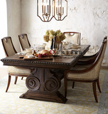 美式法式乡村仿古实木雕花长方桌 欧式仿古橡木餐桌椅洽谈桌组合