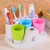 麦 强力吸盘牙刷架漱口杯套装 韩国三口之家牙膏盒洗漱刷牙杯牙缸