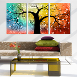 现代装饰画三联无框画客厅沙发背景墙三拼壁画挂画抽象彩色发财树