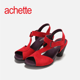 achette雅氏8FM2 春夏款纯色高跟凉鞋魔术贴粗跟通勤女鞋
