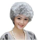 中老年花白假发 短卷发 女 慈祥妈妈银白色 舞台表演老奶奶老太太