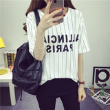 夏季女装2016新款黑白条纹百搭半袖上衣服韩国学生宽松短袖t恤潮