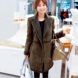 韩国代购冬季新款女装长款外套皮毛一体修身翻领时尚保暖厚大衣潮