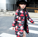 童装2015新款秋冬装韩版女童印花羽绒棉衣儿童棒球服女中长款外套