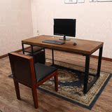 美式实木台式电脑桌简约复古铁艺原木家用书桌书架组合办公桌子
