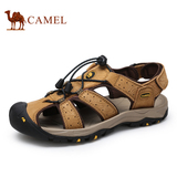 Camel骆驼男鞋 2016夏季新款户外休闲磨砂牛皮魔术贴情侣沙滩凉鞋