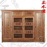 王木匠 中式红木四门鞋柜 实木鸡翅木客厅玄关柜 多用柜 收纳柜