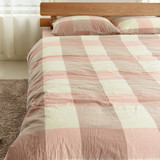 日式简约居家水洗棉大格子四件套双人被套被单床单床笠式床上用品