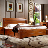 特价榆木床1.8米双人床 现代中式实木床箱体床气压床简约婚床包邮
