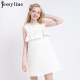 杰西莱jessy line2016夏装新款杰茜莱正品拼接纯色百搭无袖连衣裙