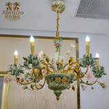 法式全铜吊灯 美式田园纯铜花草灯欧式陶瓷艺术吊灯客厅卧室灯具