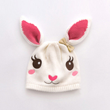 外贸兔子0-3-6-12个月新生婴儿帽子秋冬女宝宝纯棉针织套头帽童