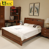 新中式全实木床1.8米双人床气动高箱储物床卧室家具榆木花梨色
