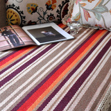 沙发垫布艺全棉编织秋冬沙发垫坐垫 欧式沙发巾防滑垫子 紫彩条