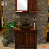 秦俑浴室柜组合梳洗柜落地镜柜卫浴柜组合简约复古中式实木进口柜
