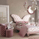 韩式公主床简约现代粉色蝴蝶床儿童套房家具女孩床印花布艺单人床