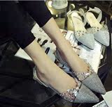 夏季新款韩版平底一字扣凉鞋 水钻塑胶平跟女鞋