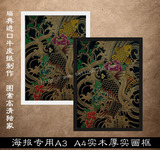 复古海报 牛皮装饰挂画 日式画风传统鱼图 纹身店壁画有框画838
