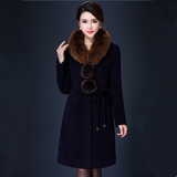中年羊绒大衣高端女装韩版中长款羊毛呢大衣狐狸毛领腰带毛呢外套