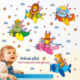 卡通可爱动物卧室床头宝宝儿童房间男孩飞机幼儿园布置墙贴纸贴画