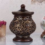 欧式复古高档储物装饰罐 宫廷奢华创意雕花复古装饰罐树脂摆件设