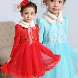 冰雪奇缘艾莎新年服装女童韩国公主裙子花童礼服冬加绒加厚蓬蓬裙