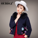 OUBOGJ2015秋冬新款女装韩版小香风修身显瘦短款毛呢外套妮子大衣