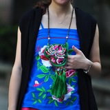 2014杨丽萍民族风饰品手工制作绿色流苏刺绣原创特色串珠布艺项链