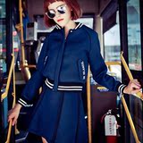 欧洲站15秋季新品热卖时尚潮女长袖棒球衫裙子两件套卫衣套装