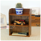 zakka实木质复古做旧2格壁挂式收纳柜多功能木盒桌面花架化妆品盒