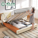 林氏木业软包气动双人床现代卧室床头储物太子床主卧皮艺床R215-A