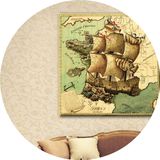 世界亚洲地图装饰画欧式美式航海图客厅书房办公室帆布无框画挂画