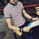 卡宾2016夏季潮男青少年短袖韩版修身男士条纹t恤日系半袖男装
