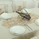 欧式淡雅古典纹路茶几桌布 长方形餐桌台布亚麻混纺绣花布艺桌布