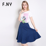 F．NY法妮专柜正品2016年夏季新款猫咪款t恤衫女修身上衣1622994