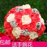 新娘韩式仿真手捧花 定制婚礼用品 影楼摄影道具 红色玫瑰花球