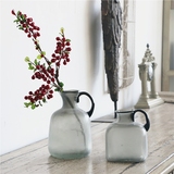 磨砂工艺玻璃花瓶 复古怀旧美式乡村北欧艺术玻璃单耳花器装饰品