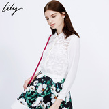Lily2015秋新款女装修身纯色蕾丝两件套长袖衬衫115320H4702