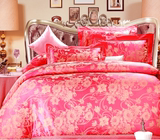 全棉婚庆四件套大红床盖纯棉四件套结婚床上用品大红被套1.8m