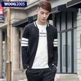 WOOG2005男士毛衣开衫2016春装黑色韩版修身学院风潮男针织衫外套