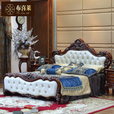 布喜莱家具 真皮美式床 欧式床白色 橡木实木床 双人床1.8米