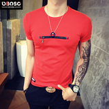 OBO男士短袖T恤衫夏装韩版潮流红色修身圆领体桖男生显瘦半袖上衣