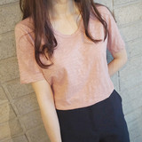 韩版新款夏季女装圆领短袖女T恤纯色竹节棉打底衫宽松大码显瘦潮