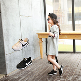 韩国正品代购2016儿童真皮运动鞋 女童轻便跑步鞋 黑白男童球鞋