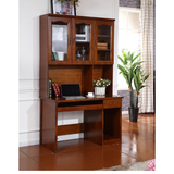现代中式实木书架桌 电脑桌书桌带书柜 全香樟木连体书桌柜家具