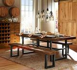 欧美式乡村风格铁艺餐桌组合复古做旧实木餐桌椅办公桌椅实木桌椅