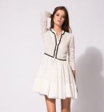 法国代购Maje16白色小香风蕾网格针织名媛RAYANE长袖女连衣裙现货