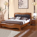 榆木床全实木床双人床卧室家具1.81.5米特价真皮床现代中式实木床