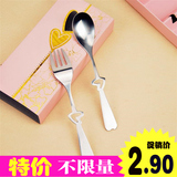 韩版创意学生儿童勺子叉子套装便捷式不锈钢可爱餐具两件套小礼品
