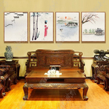 现代中式水墨风景人物油画三联以上拼画纯手绘客厅卧室装饰挂画